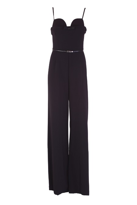 Shop ELISABETTA FRANCHI  Suit: Elisabetta Franchi crepe jumpsuit with satin bow.
She lining in monogram satin.
Invisible zip on the back.
Adjustable straps.
Removable belt.
Composition: 95% Polyester, 5% Elastane.
Made in Italy.. TU02942E2-110